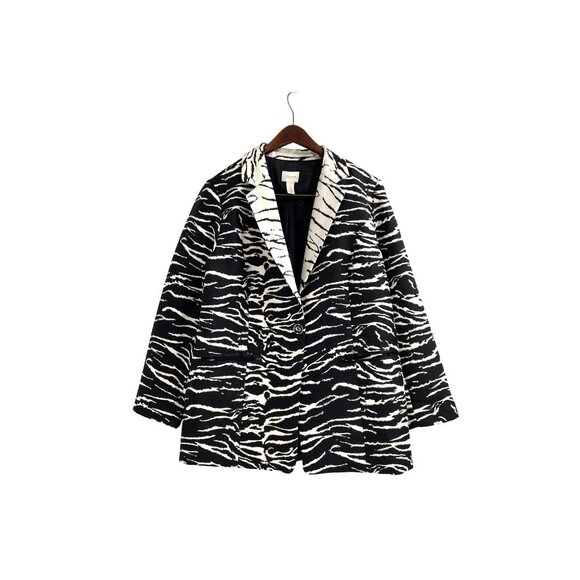 Chicos Womens Large Zebra Print One Button Blazer Jacket Black White Modern - Picture 1 of 6